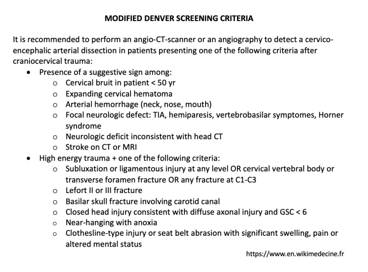 Modified Denver criteria